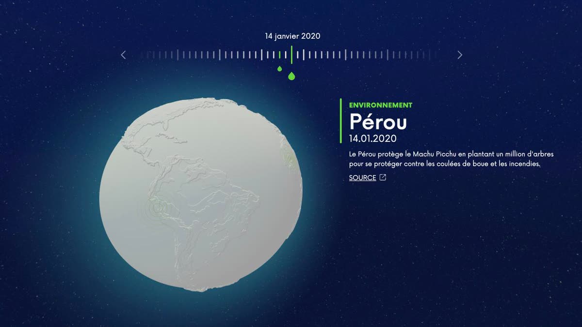 Just Reveal — the globe on 14 January 2020, event pinned over Peru